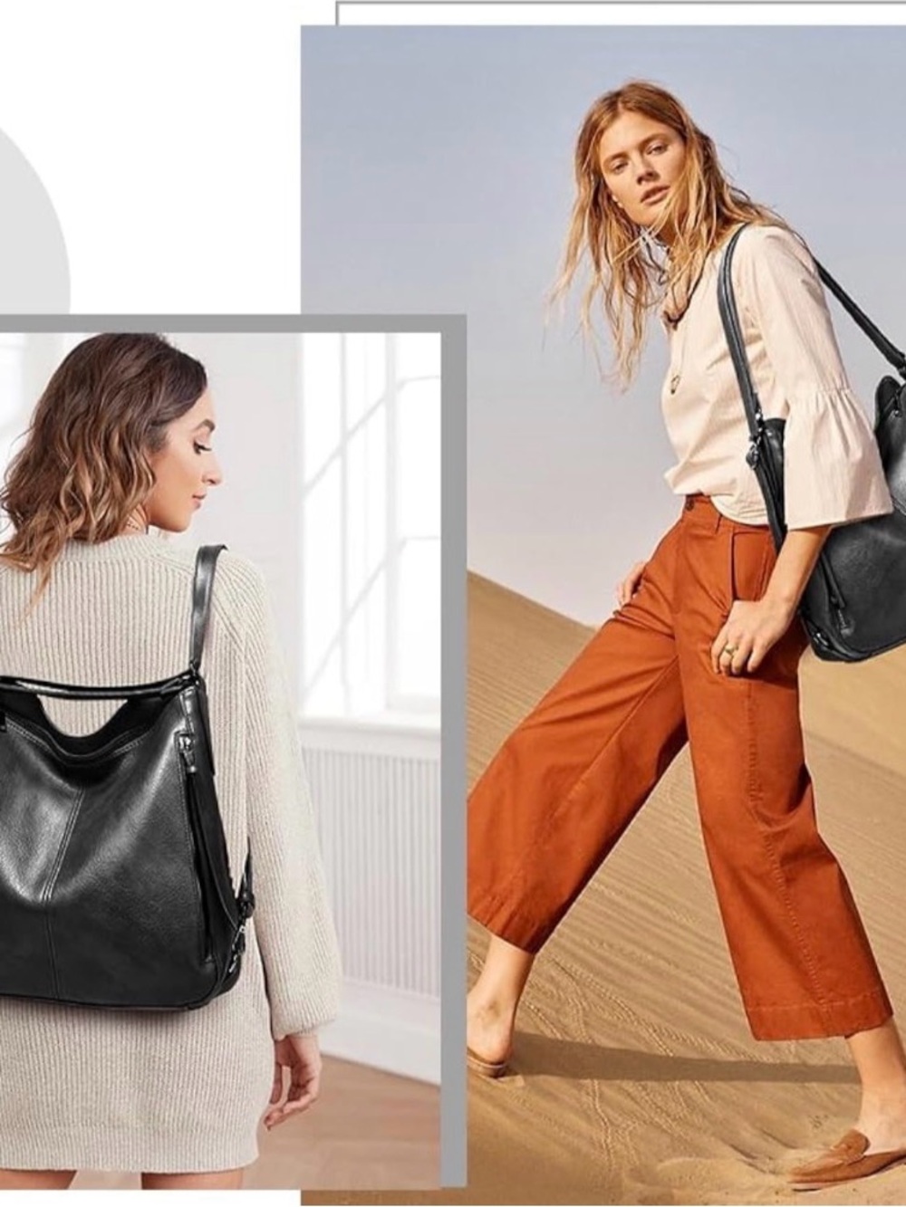 Black Leather Bag Shoulder/Backpack with Removable Pouch - Picture 6 of 8